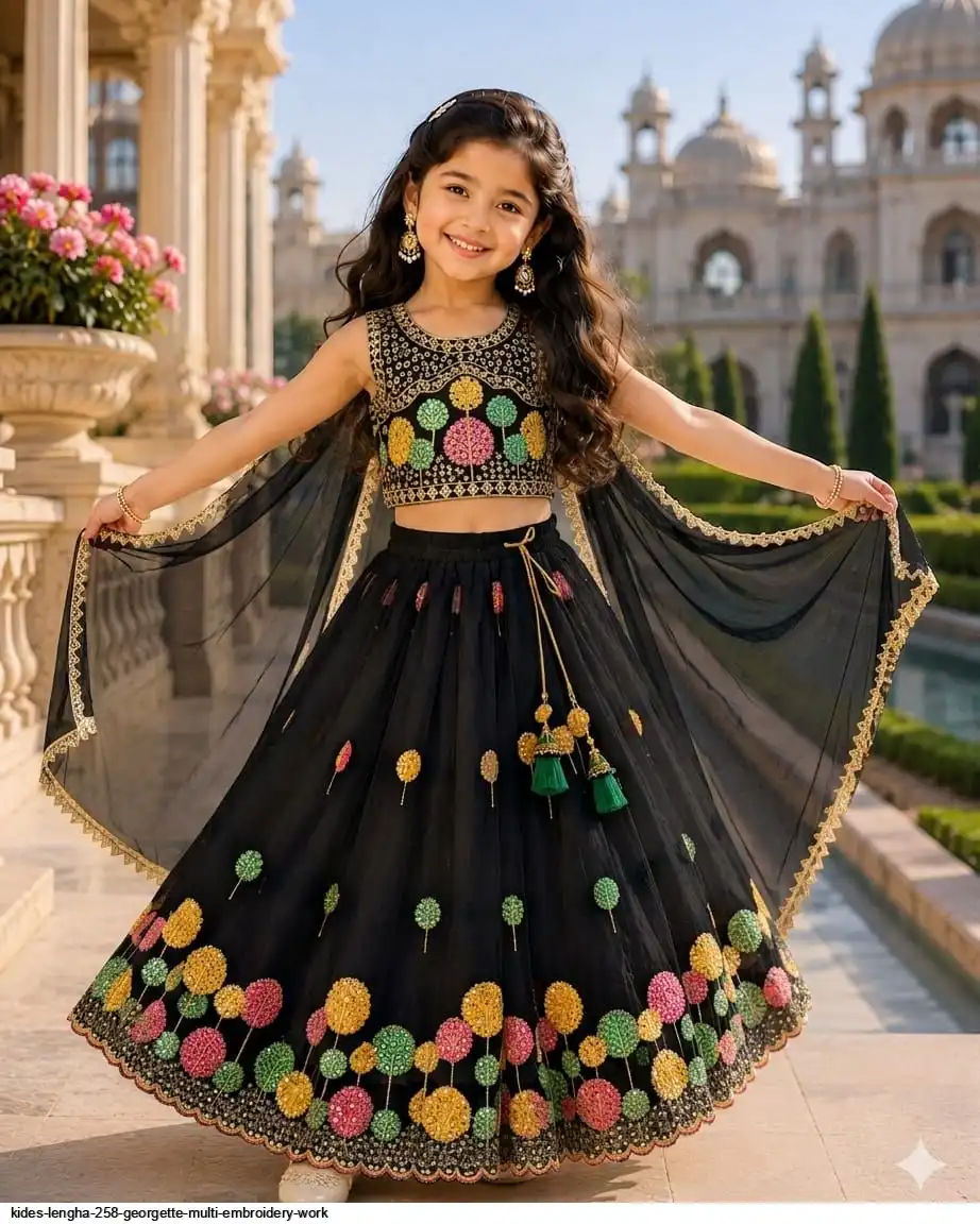 KIDES LENGHA 258 GEORGETTE MULTI EMBROIDERY WORK 1