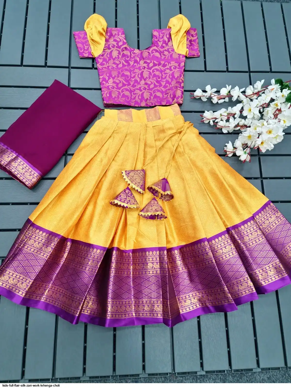 KIDS FULL FLAIR SILK ZARI WORK LEHENGA CHOLI B