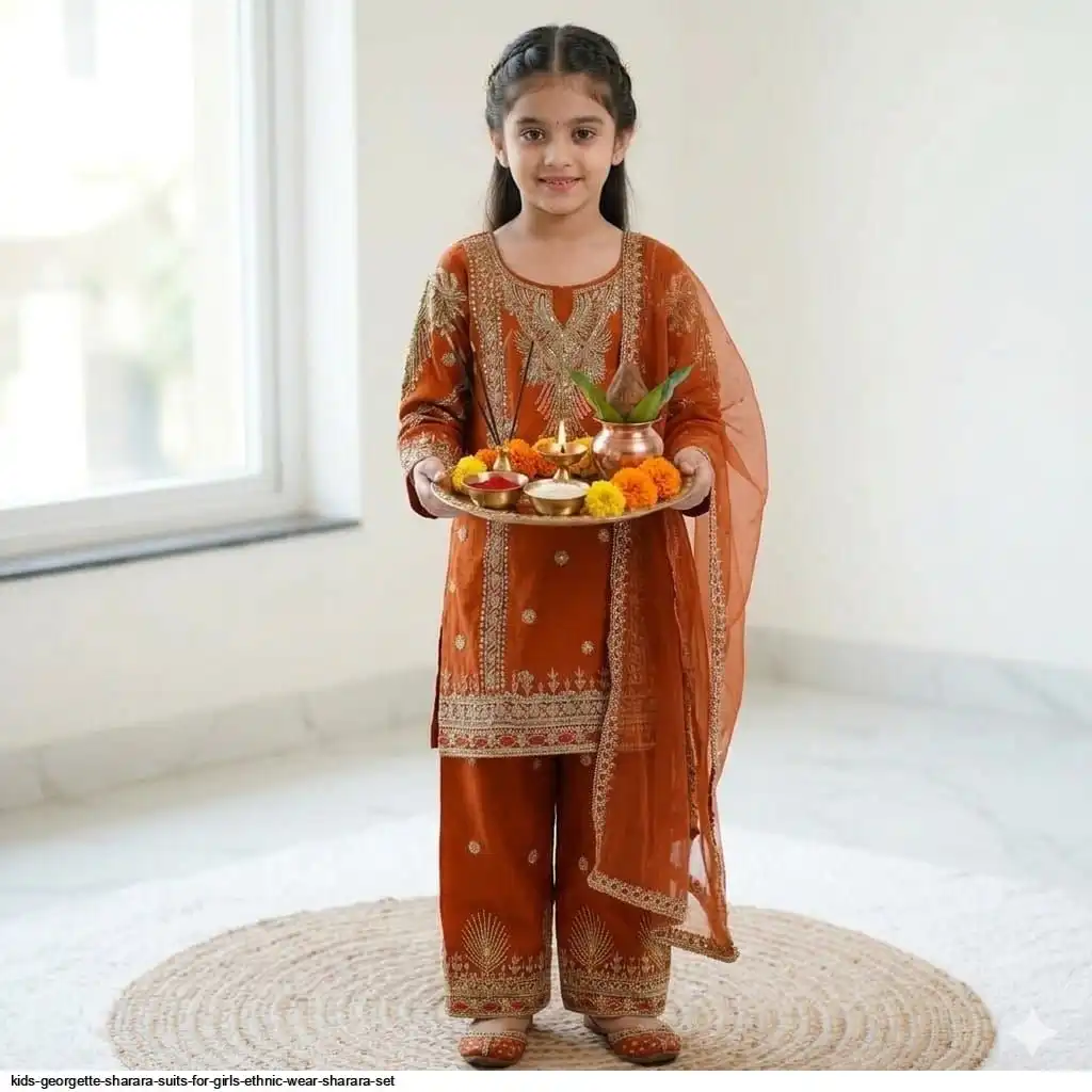KIDS GEORGETTE SHARARA SUITS FOR GIRLS ETHNIC WEAR SHARARA SET B