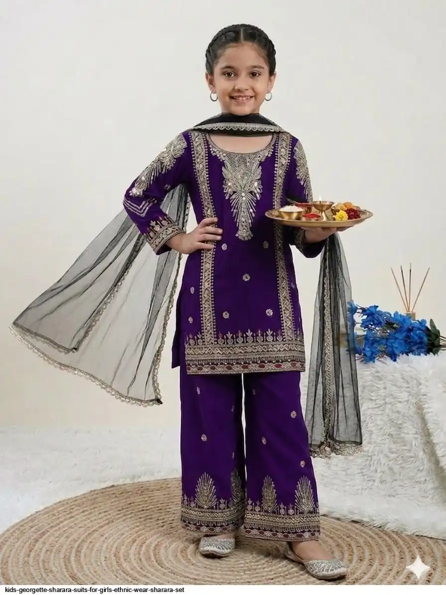 KIDS GEORGETTE SHARARA SUITS FOR GIRLS ETHNIC WEAR SHARARA SET A