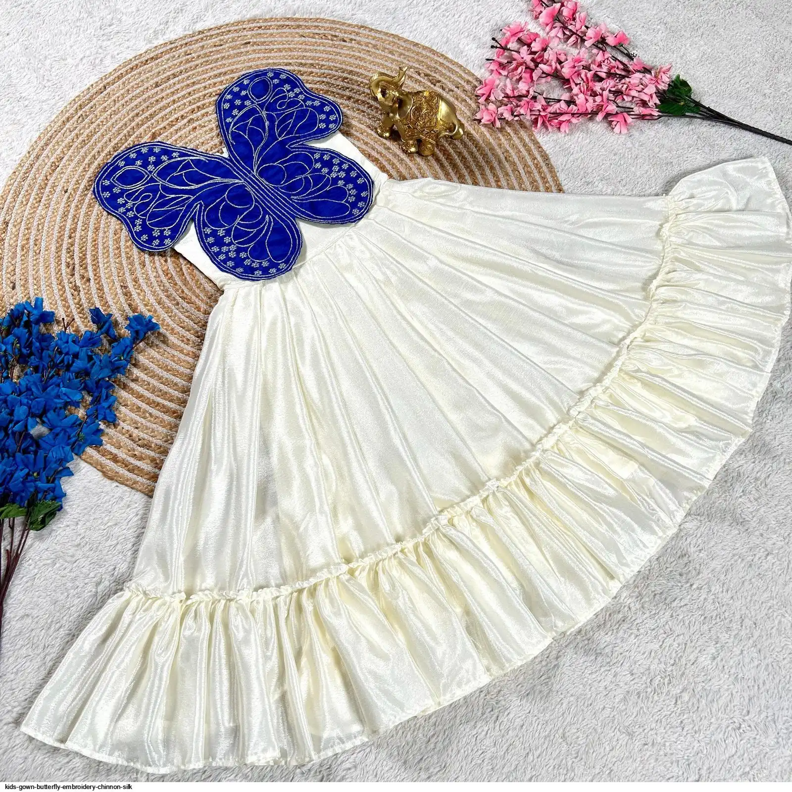 KIDS GOWN BUTTERFLY EMBROIDERY CHINNON SILK 2