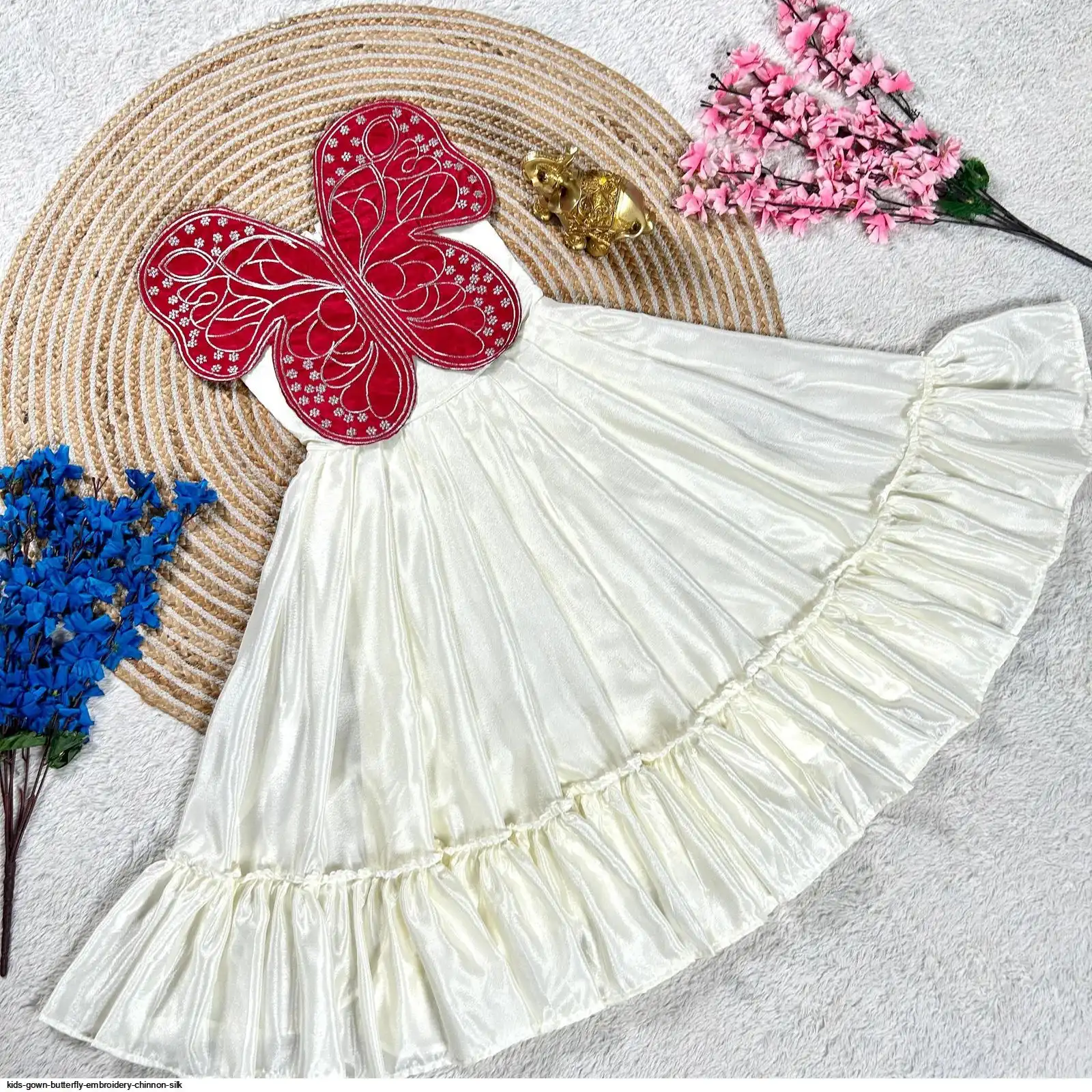 KIDS GOWN BUTTERFLY EMBROIDERY CHINNON SILK 3