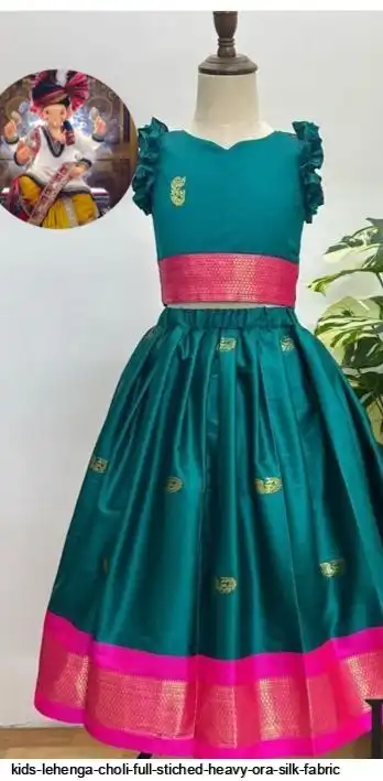 KIDS LEHENGA CHOLI FULL STICHED HEAVY ORA SILK FABRIC 4