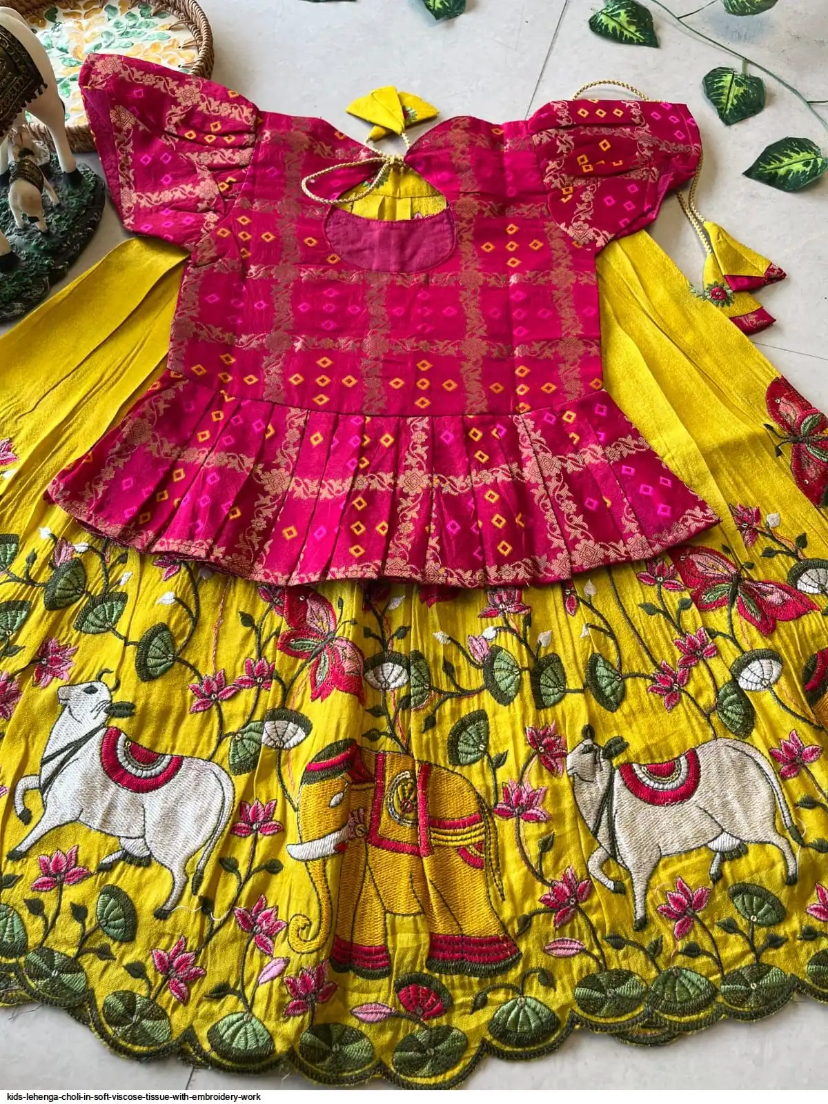 KIDS LEHENGA CHOLI IN SOFT VISCOSE TISSUE WITH EMBROIDERY WORK B