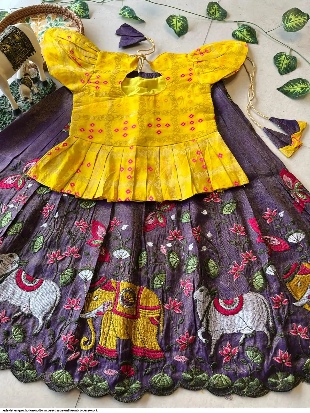 KIDS LEHENGA CHOLI IN SOFT VISCOSE TISSUE WITH EMBROIDERY WORK D