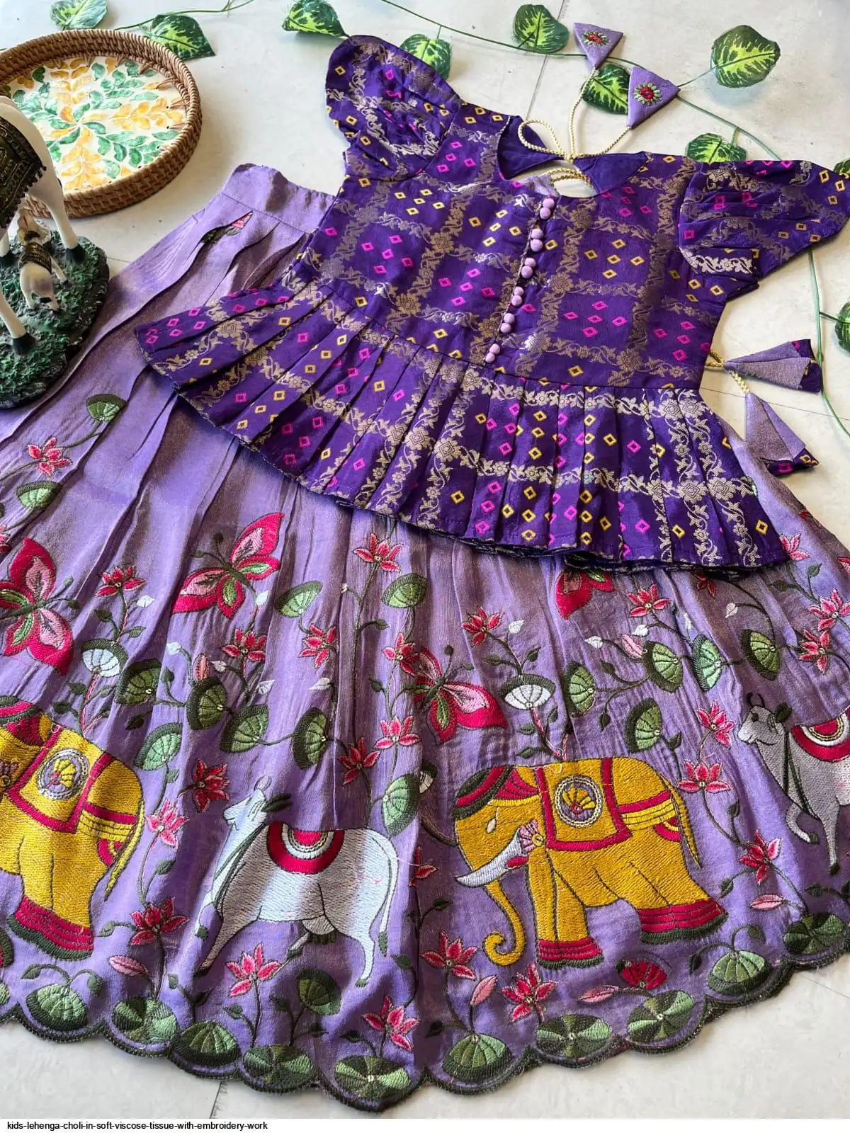 KIDS LEHENGA CHOLI IN SOFT VISCOSE TISSUE WITH EMBROIDERY WORK A