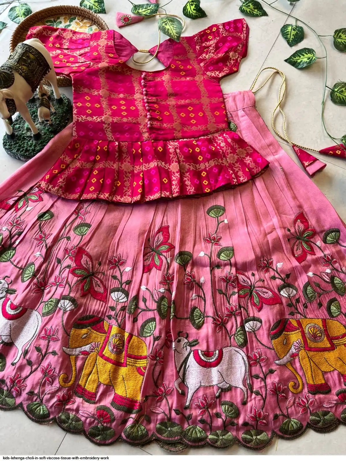 KIDS LEHENGA CHOLI IN SOFT VISCOSE TISSUE WITH EMBROIDERY WORK C
