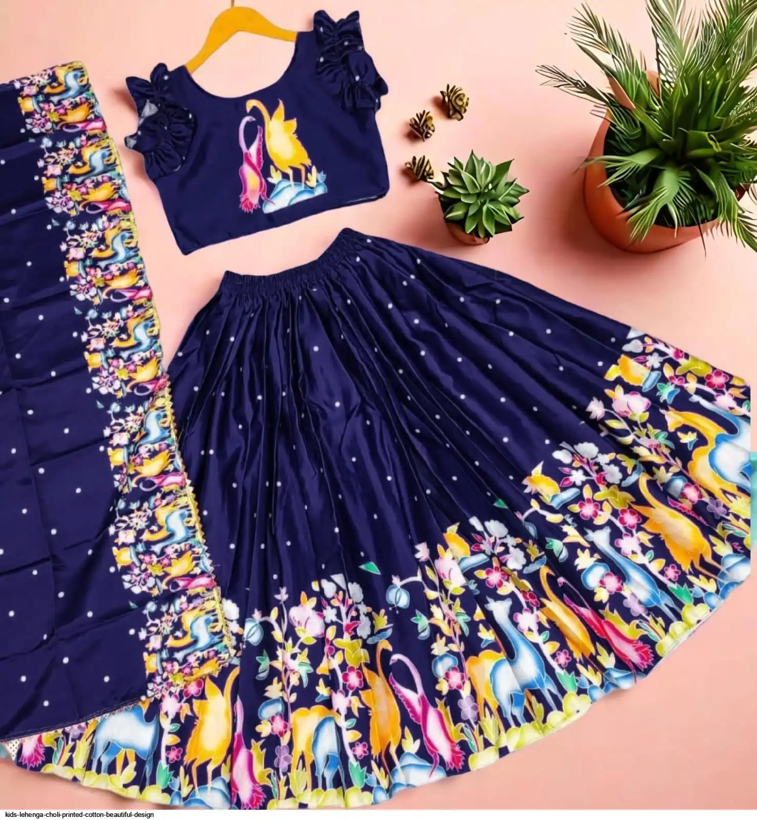 KIDS LEHENGA CHOLI PRINTED COTTON BEAUTIFUL DESIGN D