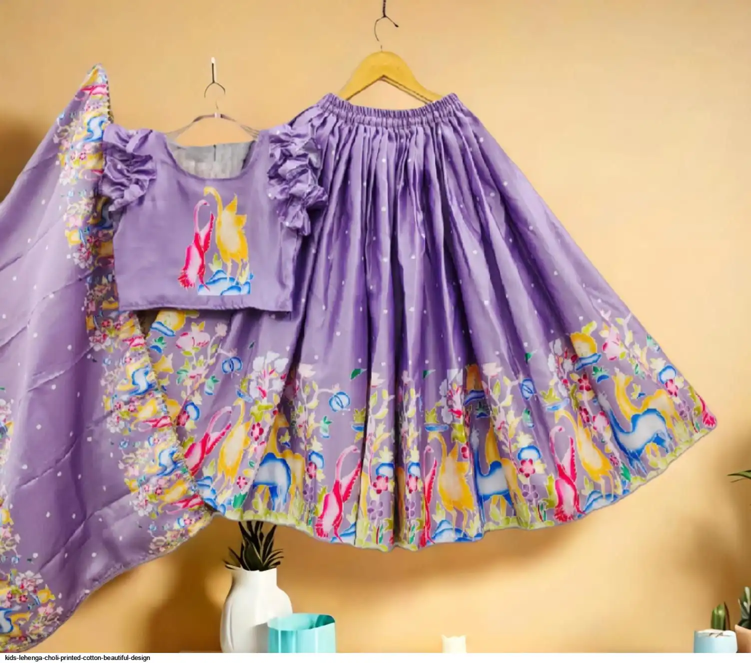 KIDS LEHENGA CHOLI PRINTED COTTON BEAUTIFUL DESIGN F
