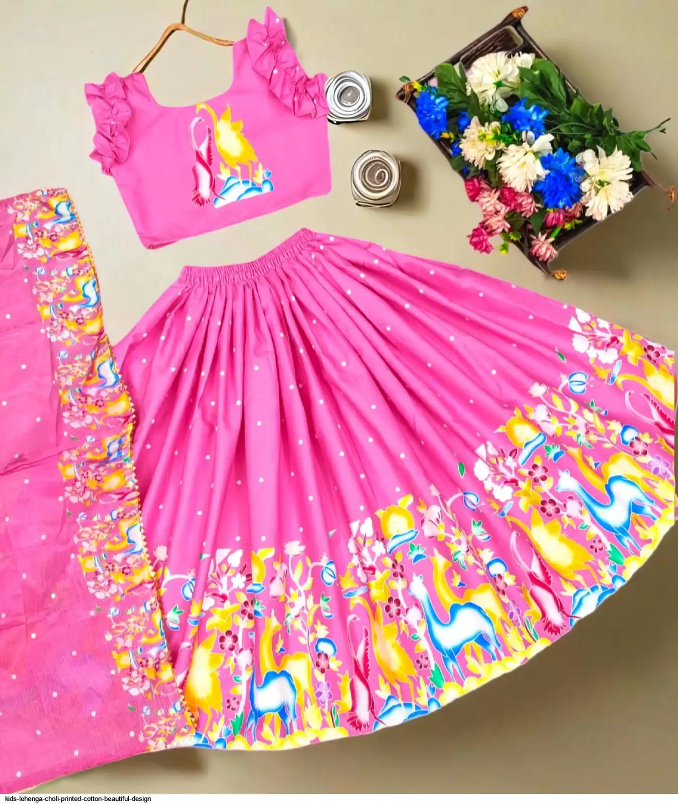 KIDS LEHENGA CHOLI PRINTED COTTON BEAUTIFUL DESIGN B