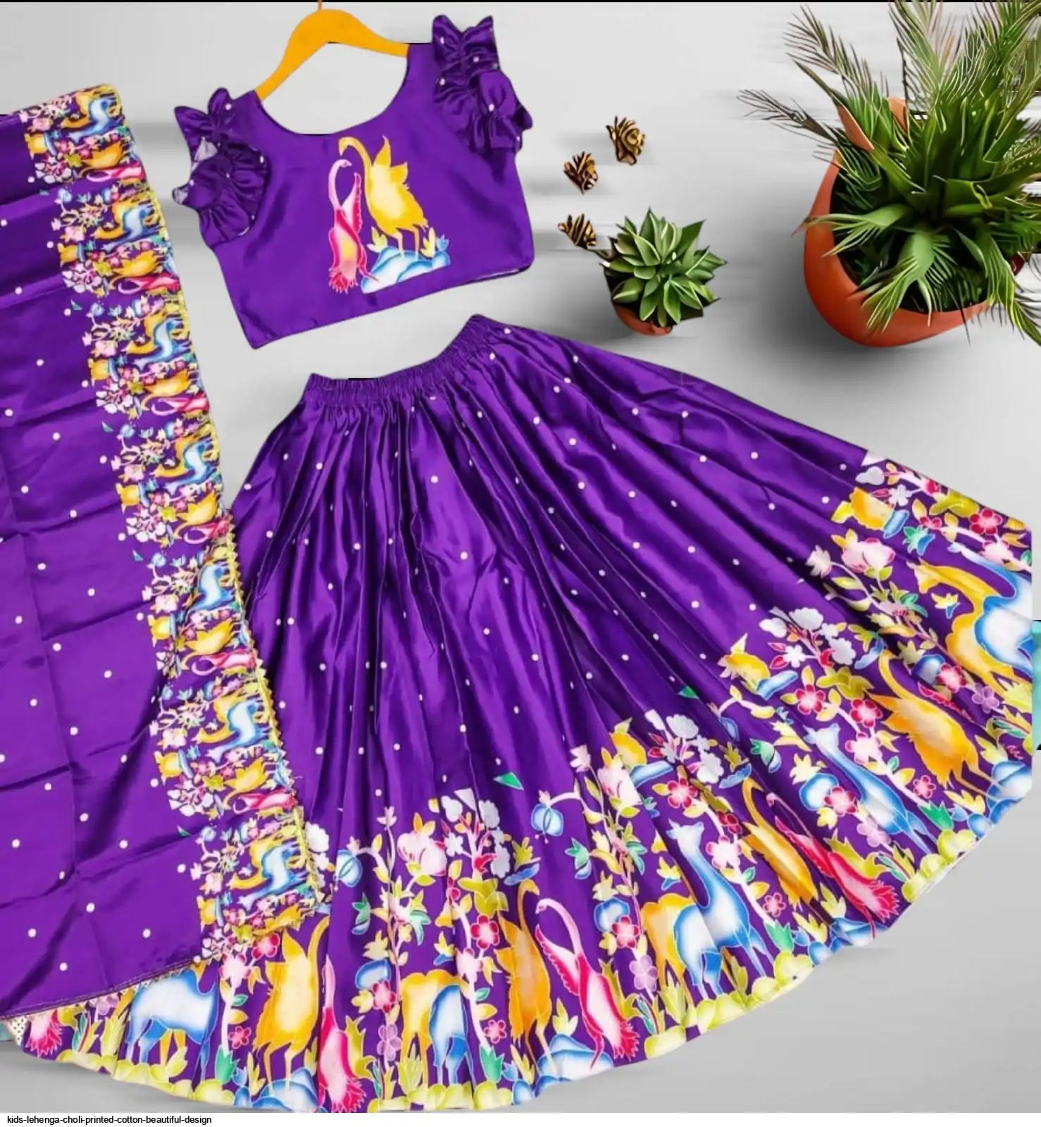 KIDS LEHENGA CHOLI PRINTED COTTON BEAUTIFUL DESIGN C
