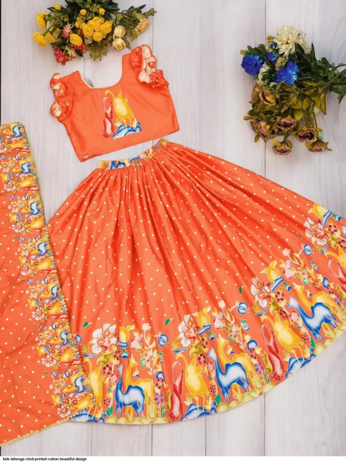 KIDS LEHENGA CHOLI PRINTED COTTON BEAUTIFUL DESIGN A