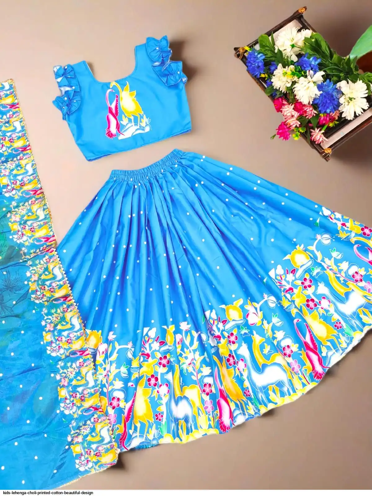 KIDS LEHENGA CHOLI PRINTED COTTON BEAUTIFUL DESIGN H
