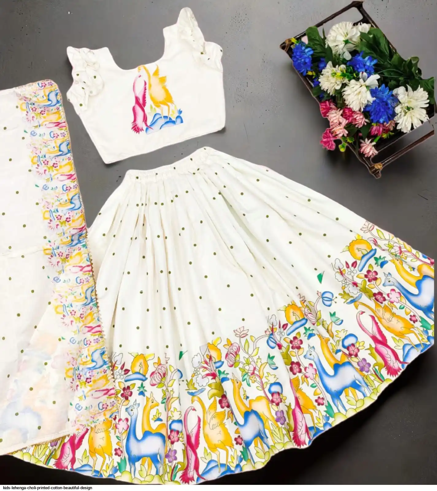 KIDS LEHENGA CHOLI PRINTED COTTON BEAUTIFUL DESIGN E