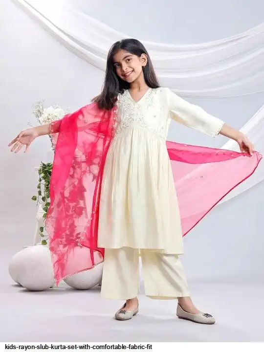 KIDS RAYON SLUB KURTA SET WITH COMFORTABLE FABRIC FIT 3