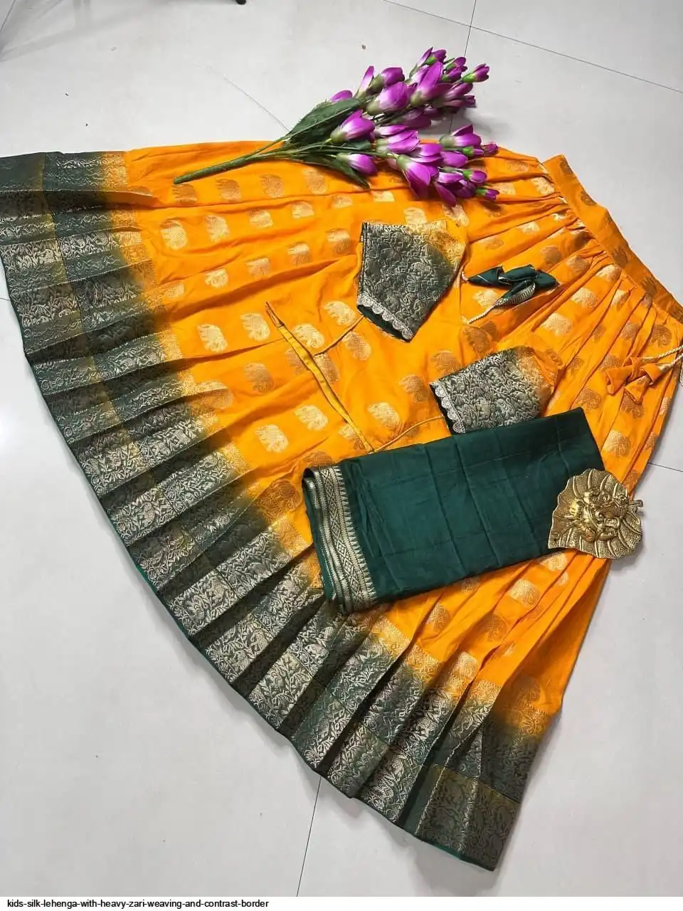 KIDS SILK LEHENGA WITH HEAVY ZARI WEAVING AND CONTRAST BORDER 4