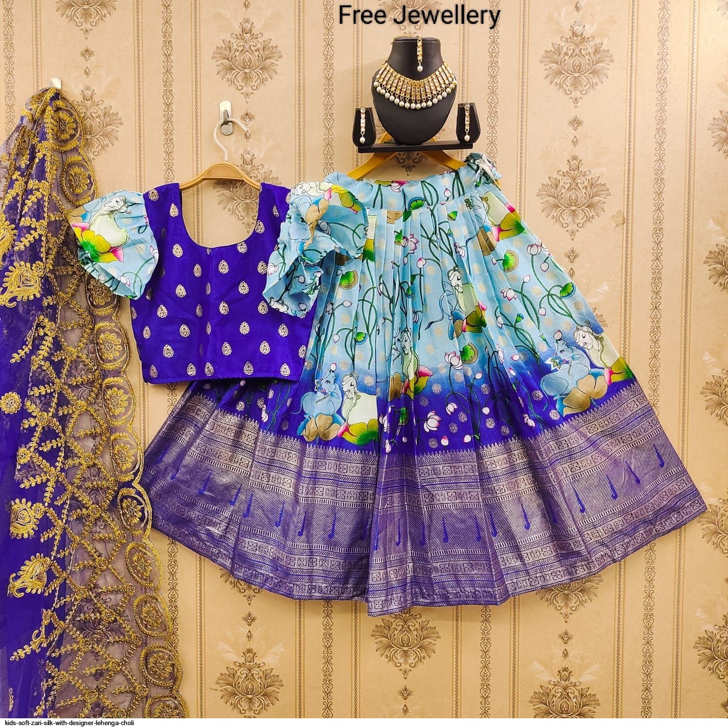 Blue Handloom silk Fancy Designer Lehenga Choli buy online - Kids Wear