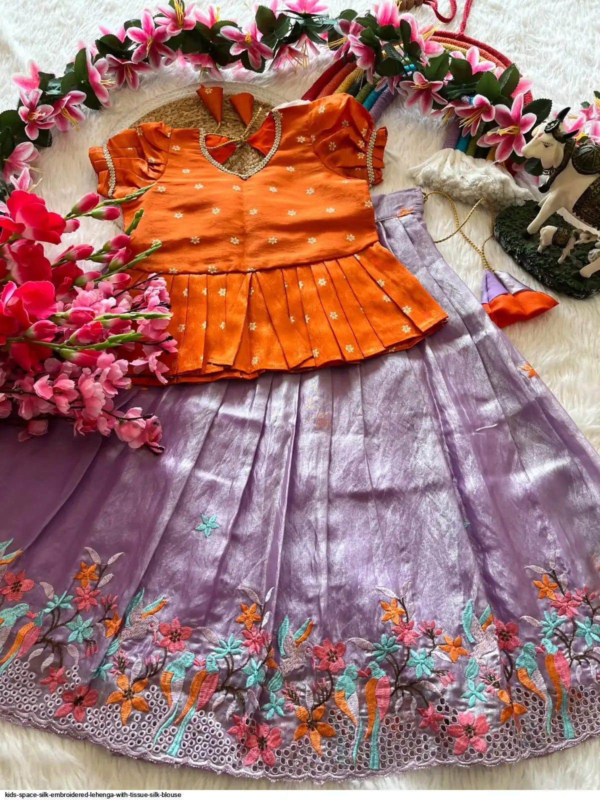 KIDS SPACE SILK EMBROIDERED LEHENGA WITH TISSUE SILK BLOUSE E