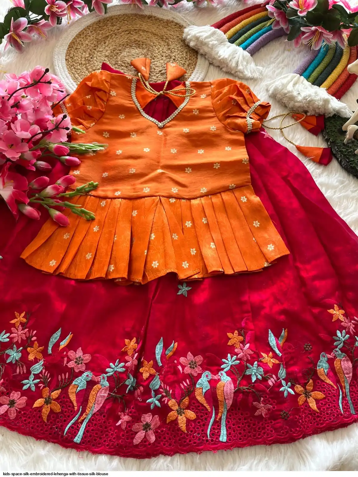 KIDS SPACE SILK EMBROIDERED LEHENGA WITH TISSUE SILK BLOUSE B