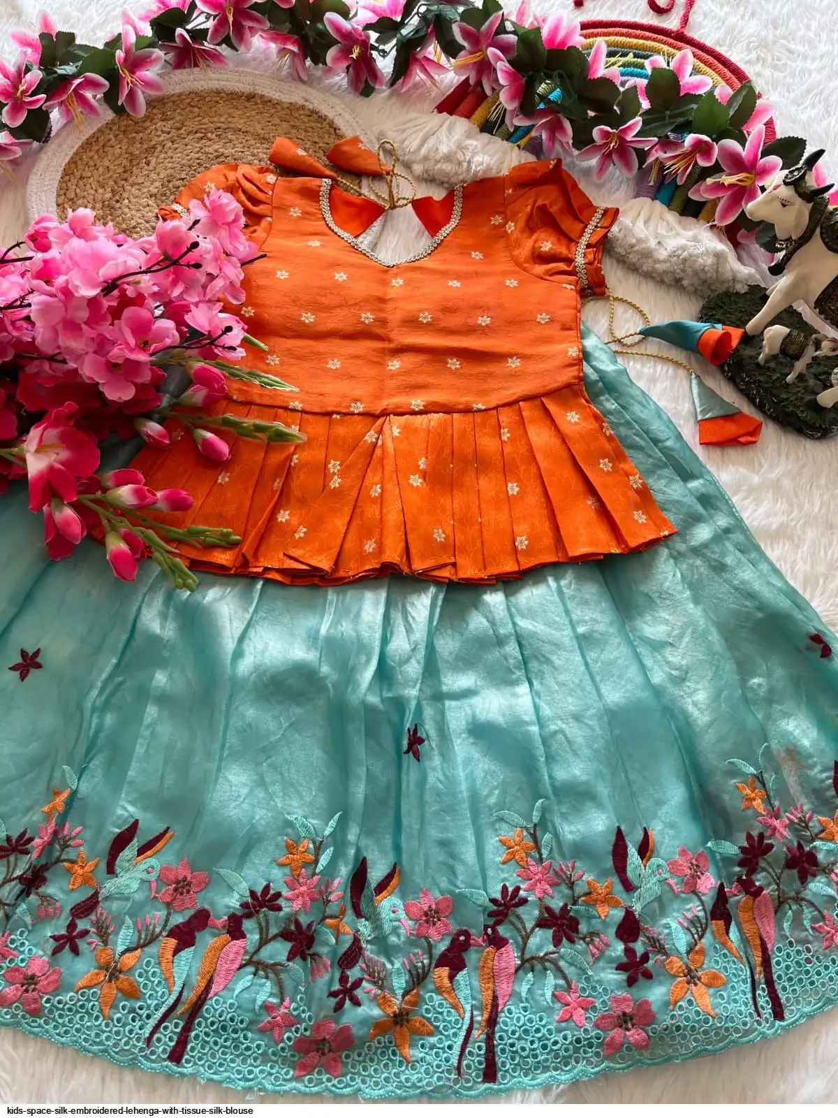 KIDS SPACE SILK EMBROIDERED LEHENGA WITH TISSUE SILK BLOUSE D