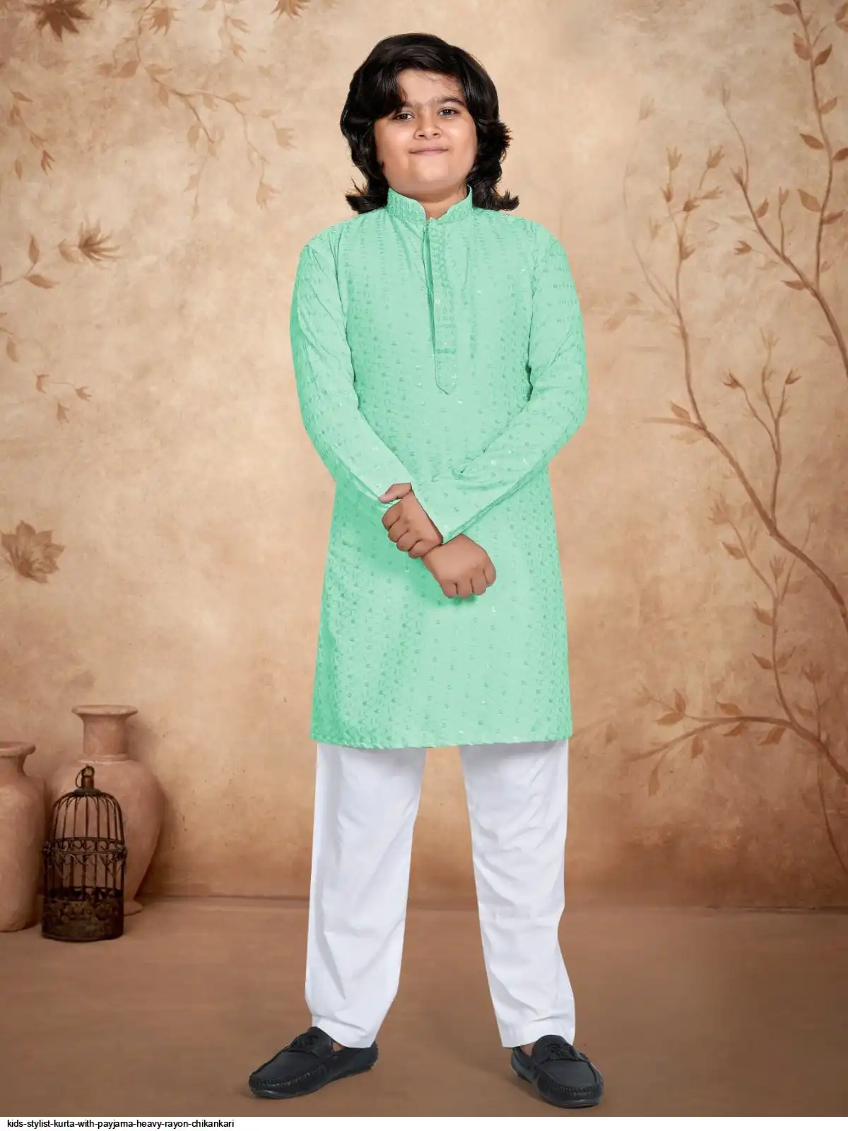 KIDS STYLIST KURTA WITH PAYJAMA HEAVY RAYON CHIKANKARI 2