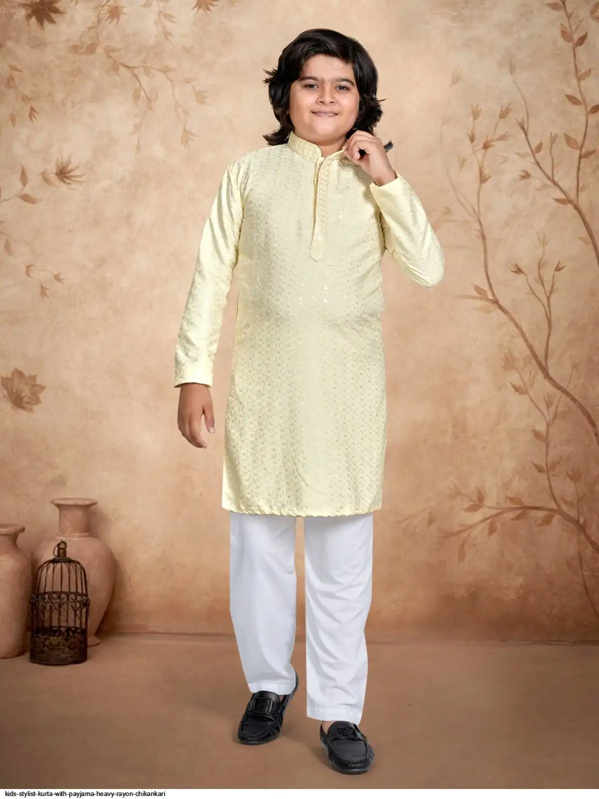KIDS STYLIST KURTA WITH PAYJAMA HEAVY RAYON CHIKANKARI 3