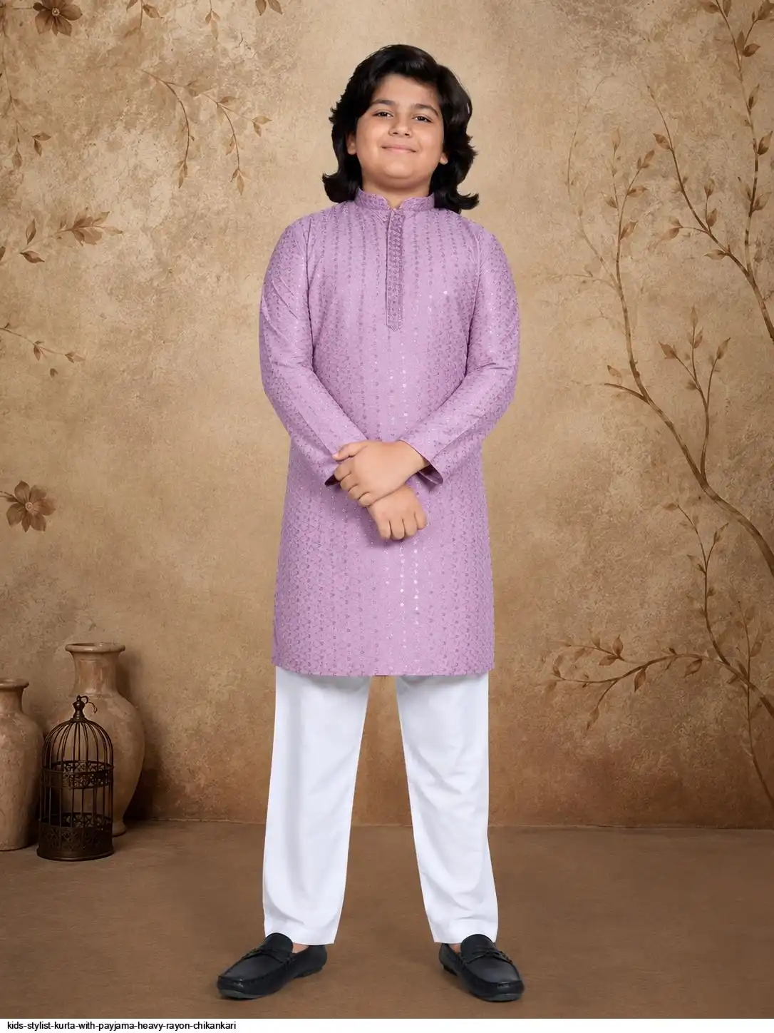 KIDS STYLIST KURTA WITH PAYJAMA HEAVY RAYON CHIKANKARI 5