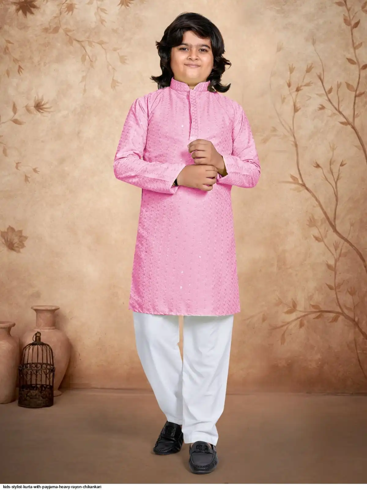 KIDS STYLIST KURTA WITH PAYJAMA HEAVY RAYON CHIKANKARI 4