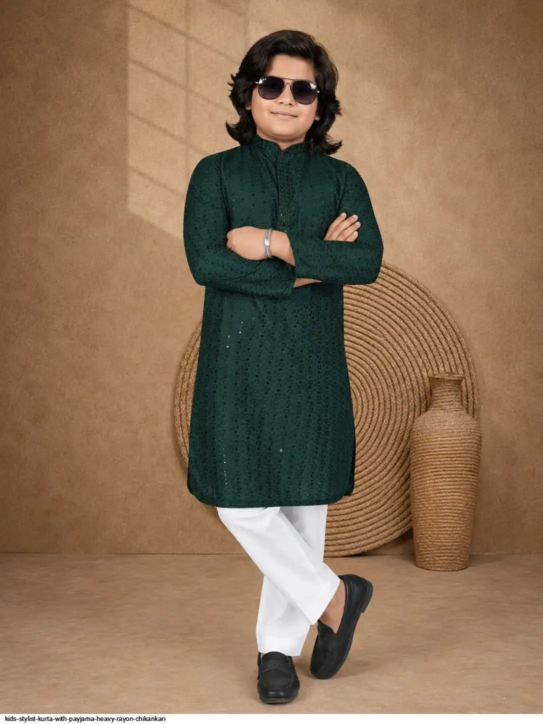 KIDS STYLIST KURTA WITH PAYJAMA HEAVY RAYON CHIKANKARI 6