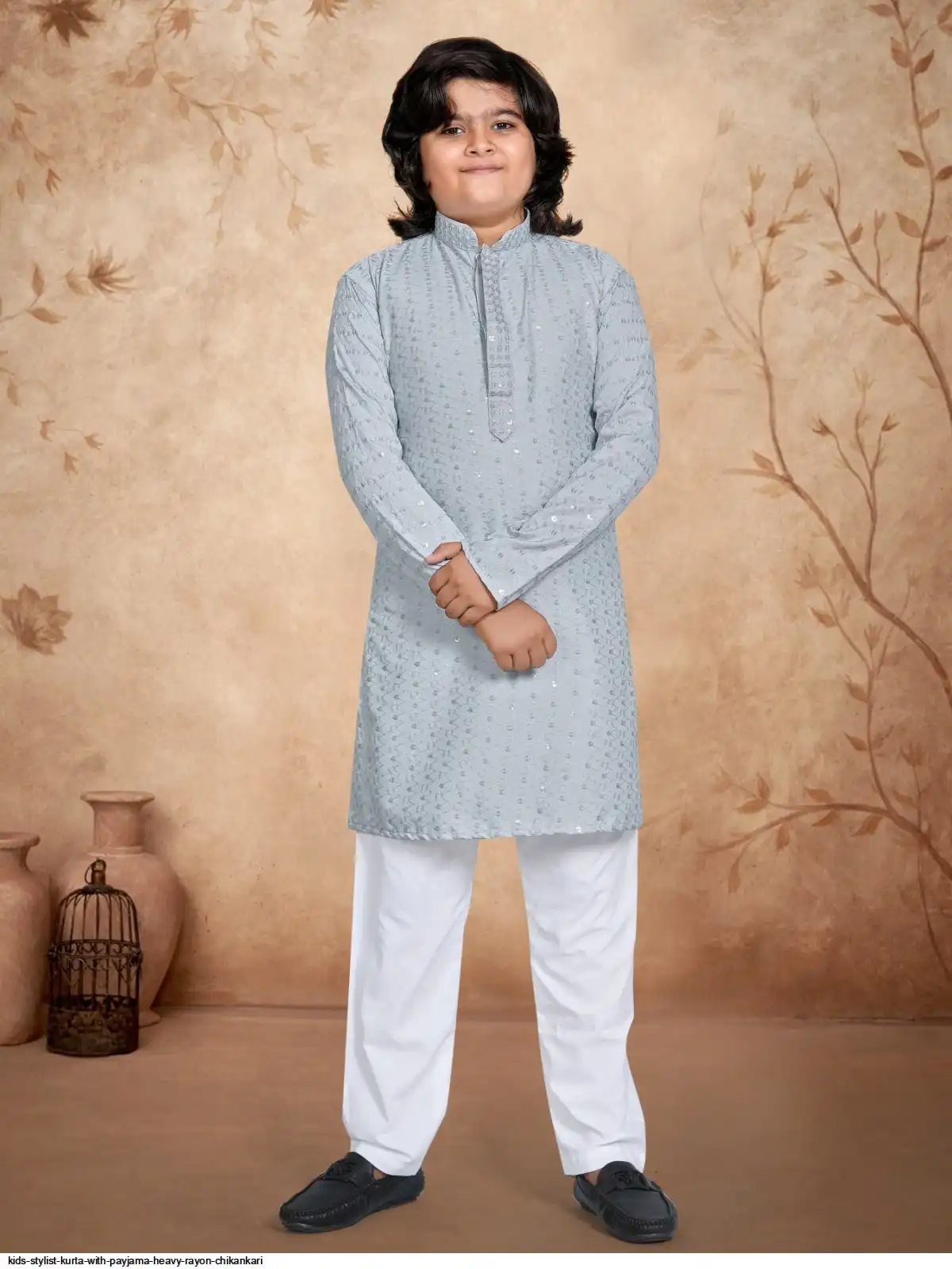 KIDS STYLIST KURTA WITH PAYJAMA HEAVY RAYON CHIKANKARI 7
