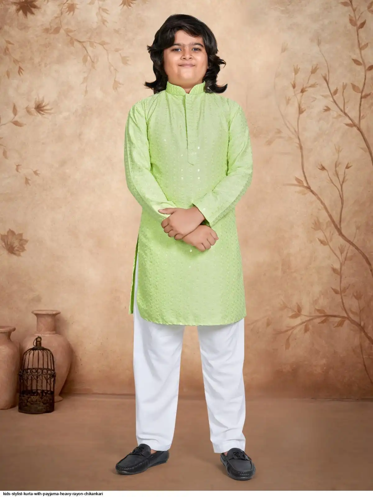 KIDS STYLIST KURTA WITH PAYJAMA HEAVY RAYON CHIKANKARI 8