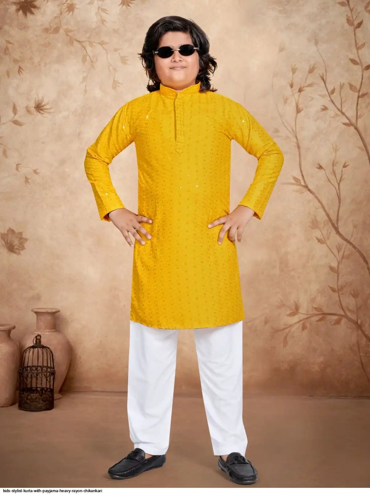 KIDS STYLIST KURTA WITH PAYJAMA HEAVY RAYON CHIKANKARI 10
