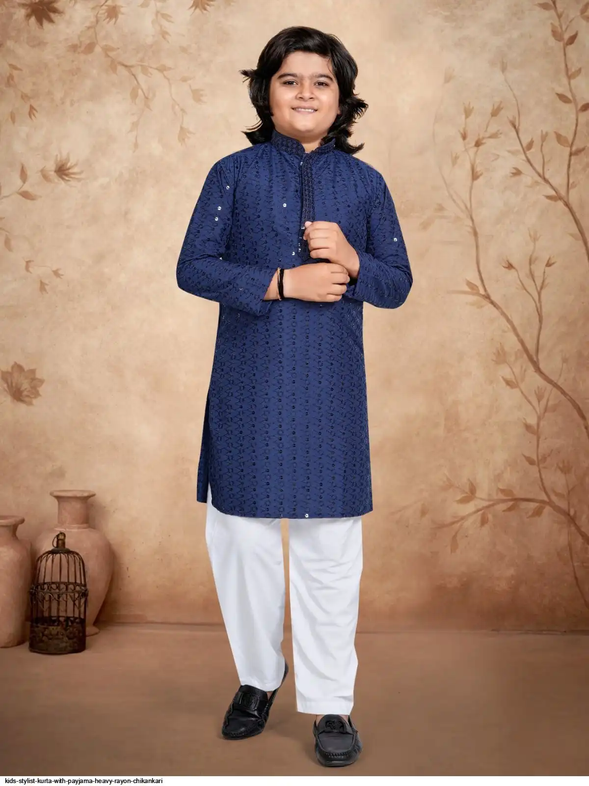 KIDS STYLIST KURTA WITH PAYJAMA HEAVY RAYON CHIKANKARI 11