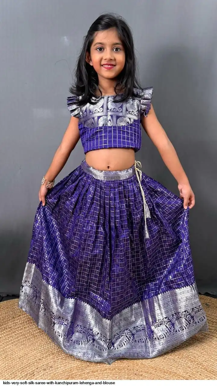 KIDS VERY SOFT SILK SAREE WITH KANCHIPURAM LEHENGA AND BLOUSE 5