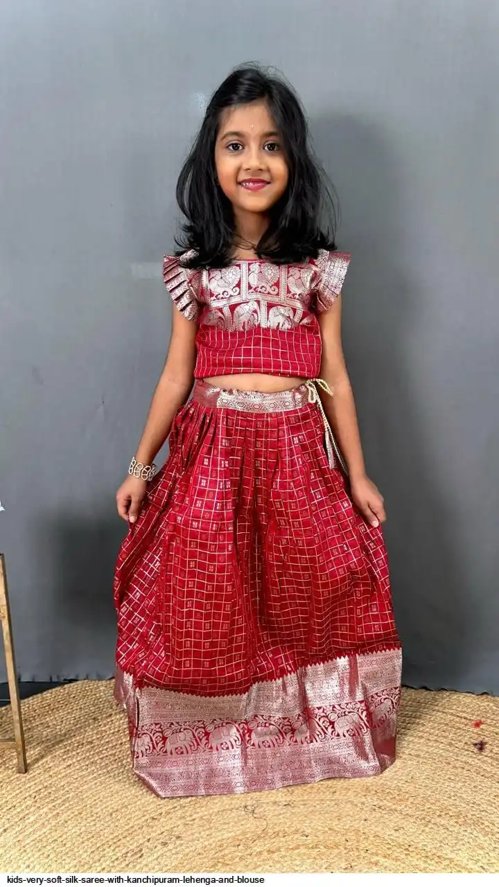 KIDS VERY SOFT SILK SAREE WITH KANCHIPURAM LEHENGA AND BLOUSE 2