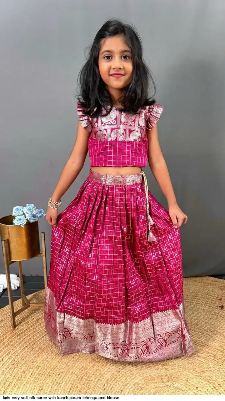KIDS VERY SOFT SILK SAREE WITH KANCHIPURAM LEHENGA AND BLOUSE 3