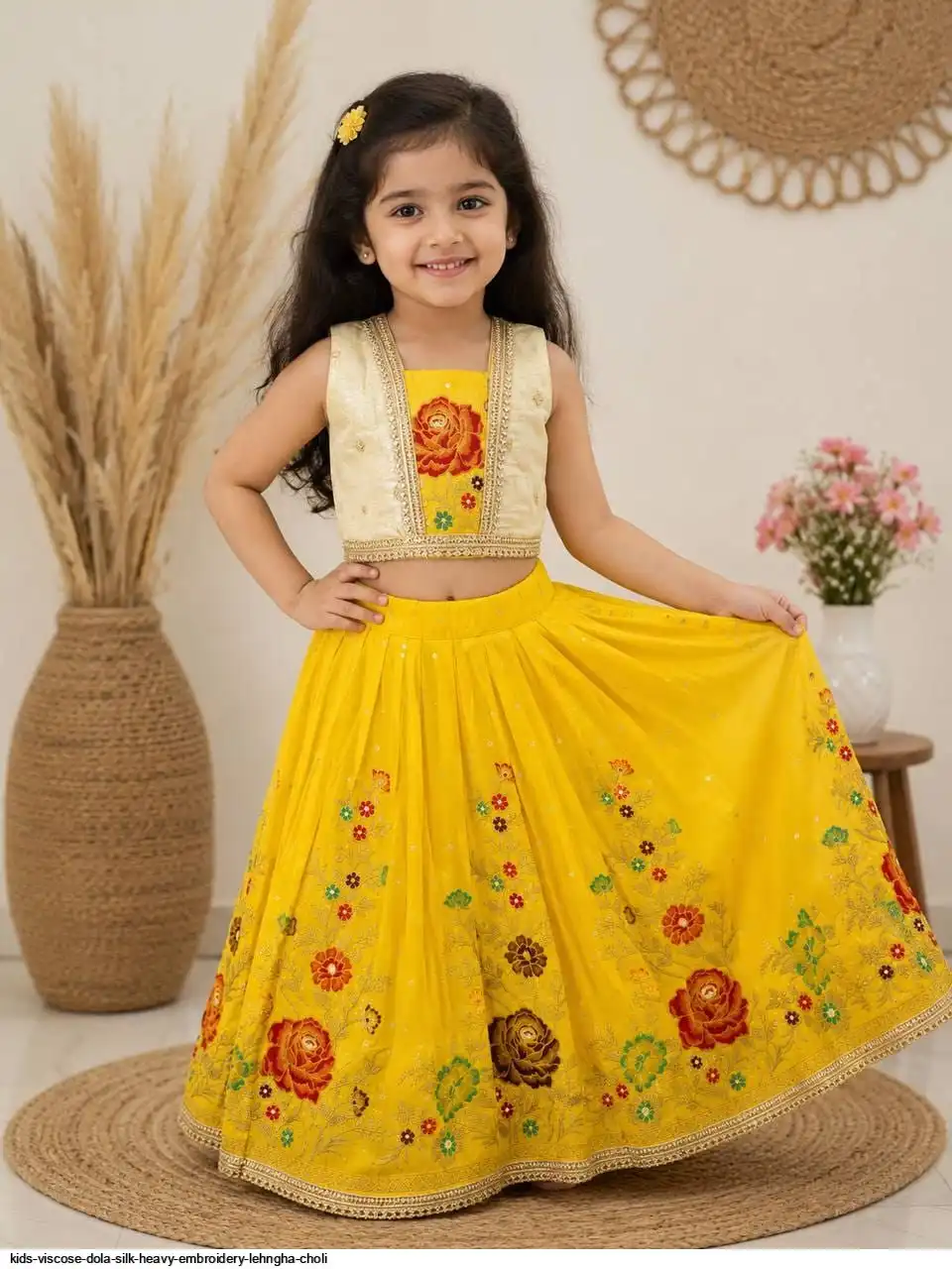 KIDS VISCOSE DOLA SILK HEAVY EMBROIDERY LEHNGHA CHOLI 2