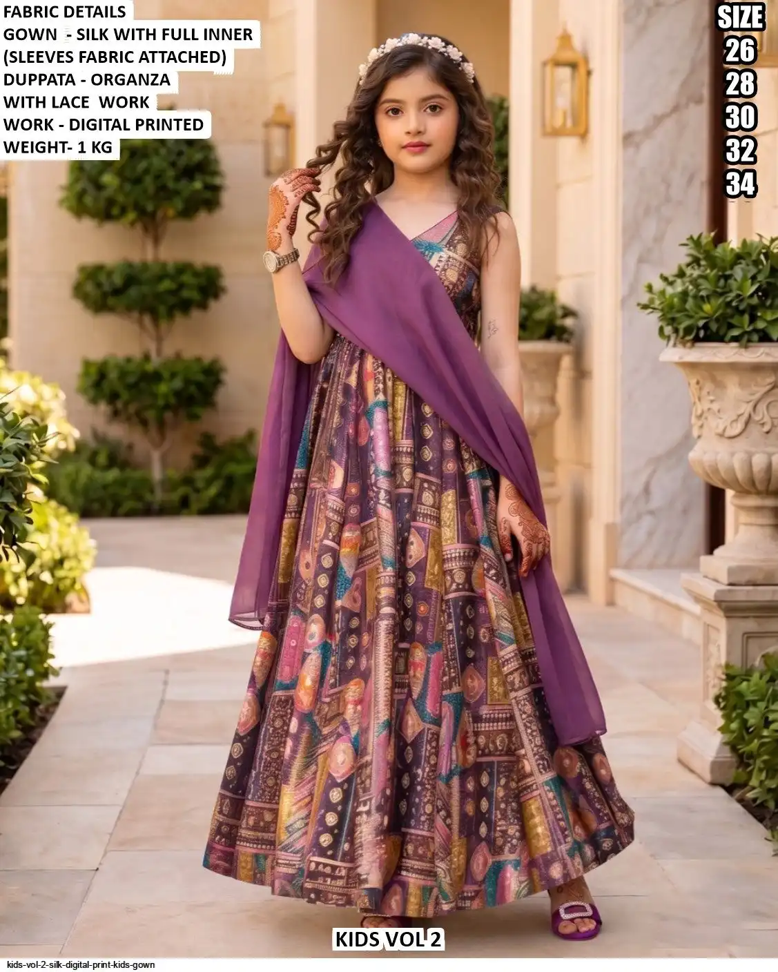 KIDS VOL 2 SILK DIGITAL PRINT KIDS GOWN C