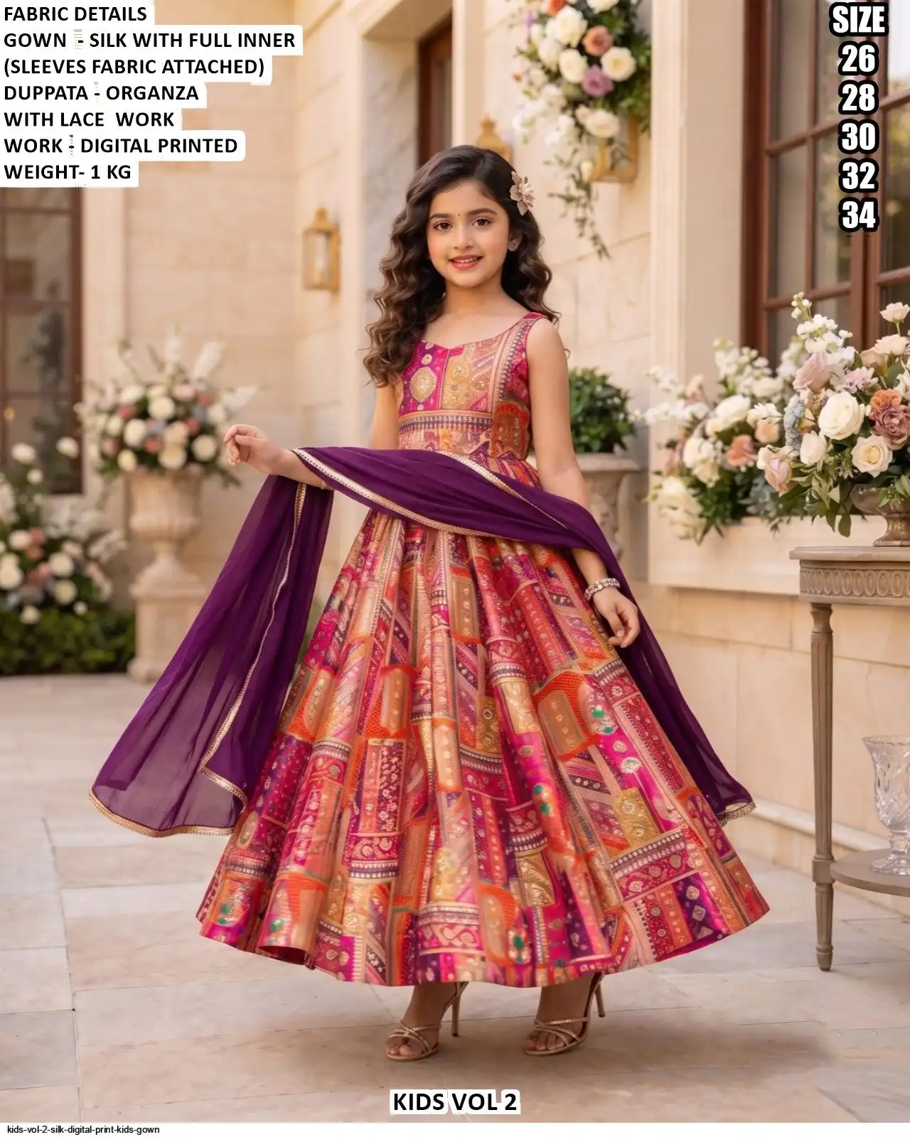 KIDS VOL 2 SILK DIGITAL PRINT KIDS GOWN A