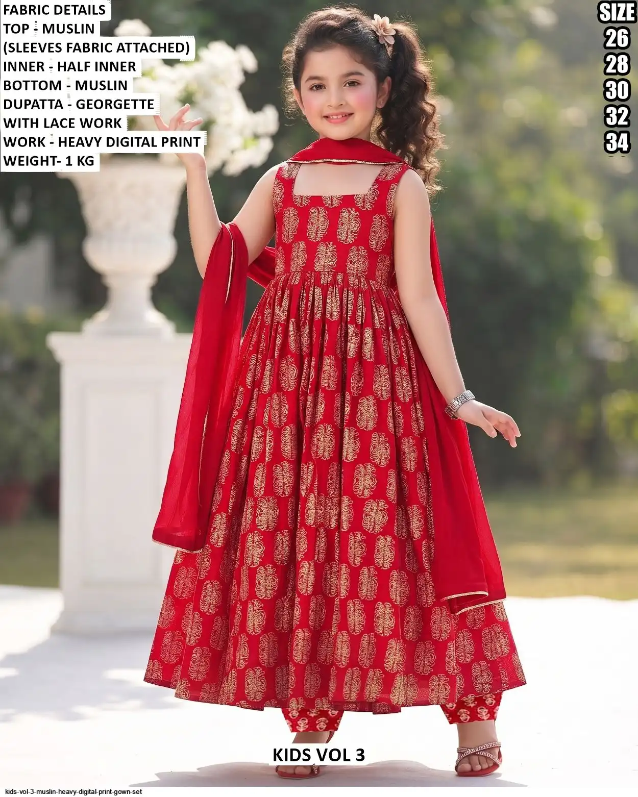 KIDS VOL 3 MUSLIN HEAVY DIGITAL PRINT GOWN SET E