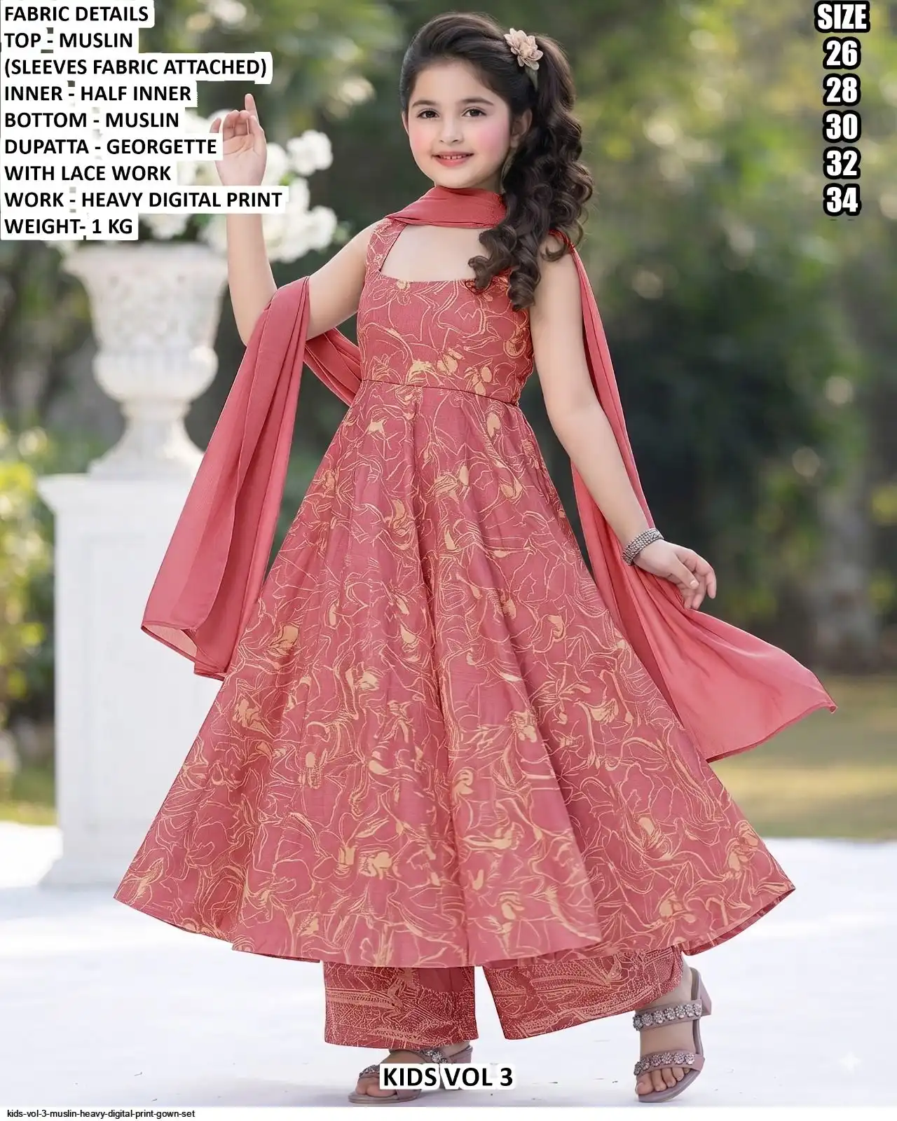 KIDS VOL 3 MUSLIN HEAVY DIGITAL PRINT GOWN SET B