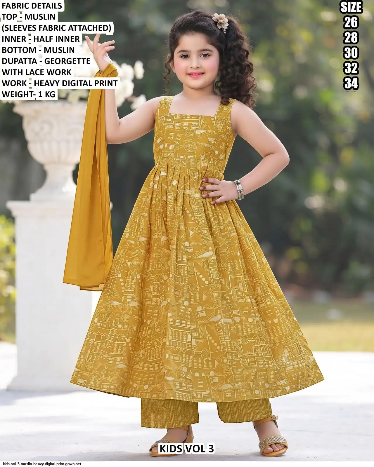 KIDS VOL 3 MUSLIN HEAVY DIGITAL PRINT GOWN SET D