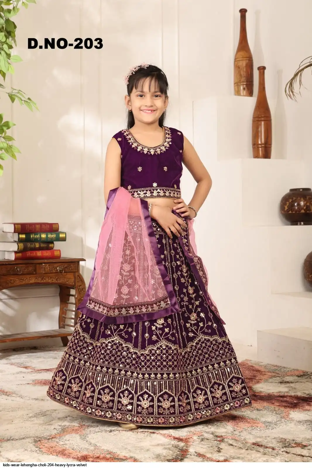 KIDS WEAR LEHENGHA CHOLI 204 HEAVY LYCRA VELVET C