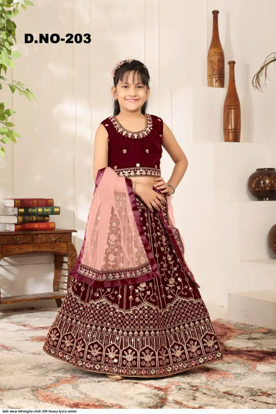 KIDS WEAR LEHENGHA CHOLI 204 HEAVY LYCRA VELVET D