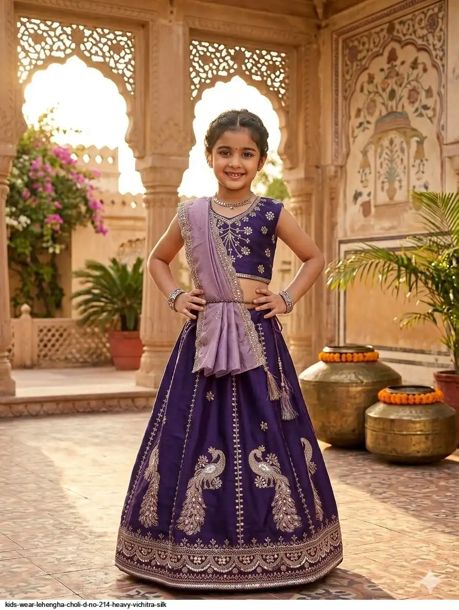 KIDS WEAR LEHENGHA CHOLI D NO 214 HEAVY VICHITRA SILK C