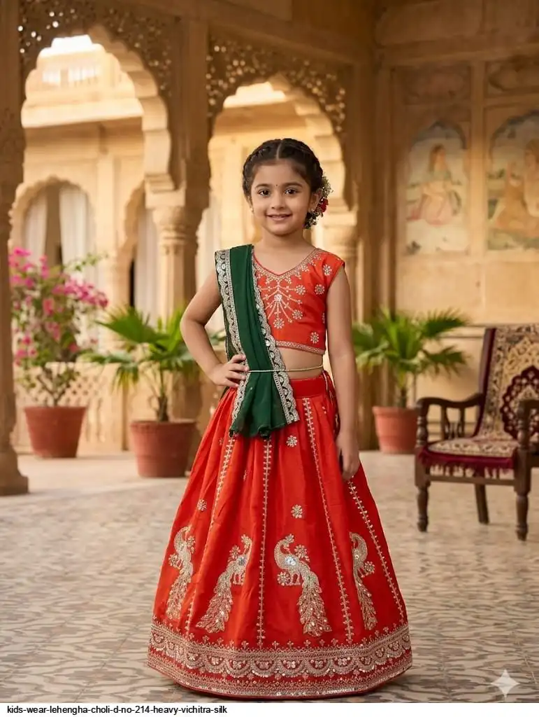 KIDS WEAR LEHENGHA CHOLI D NO 214 HEAVY VICHITRA SILK B