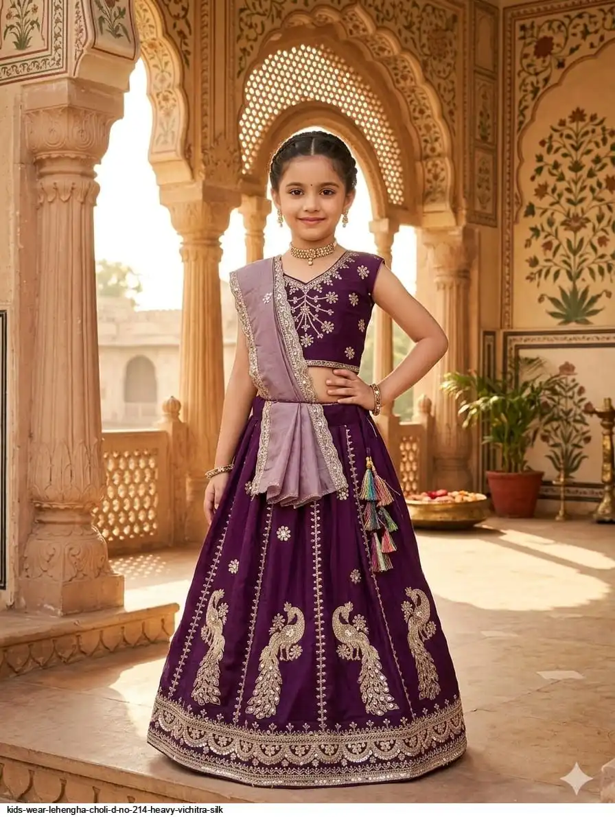 KIDS WEAR LEHENGHA CHOLI D NO 214 HEAVY VICHITRA SILK D