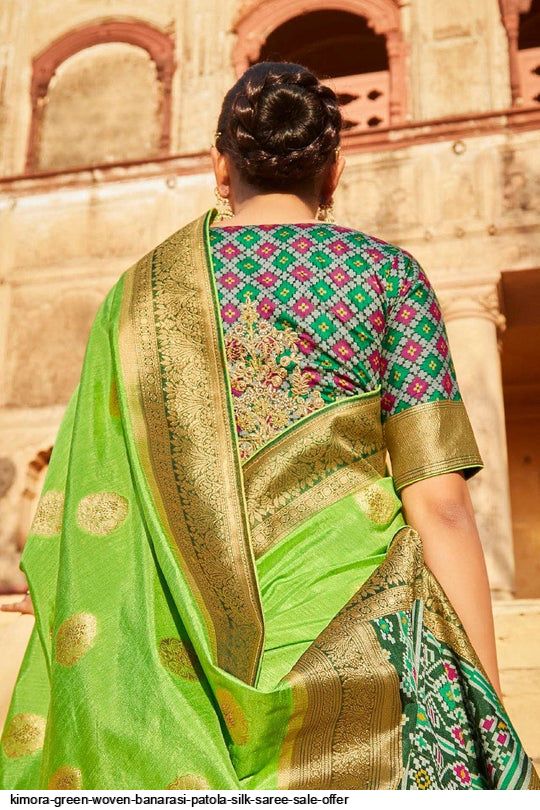 Amazon.com: SWORNOF Women's Latest Banarasi Patola Soft Silk Saree with  Blouse Green 5.5 Meters : Clothing, Shoes & Jewelry