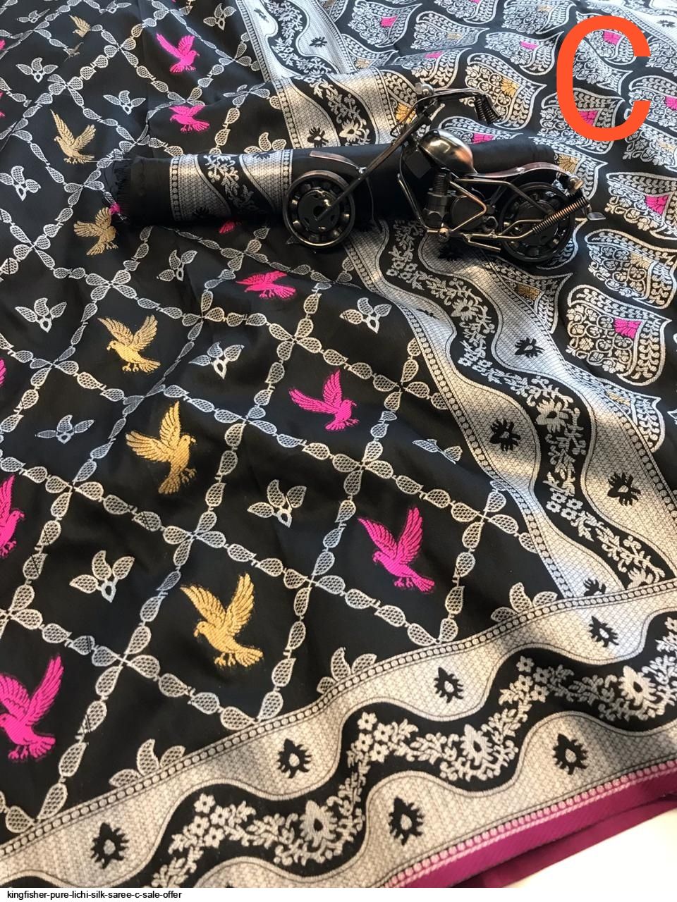 KINGFISHER PURE LICHI SILK SAREE C SALE OFFER