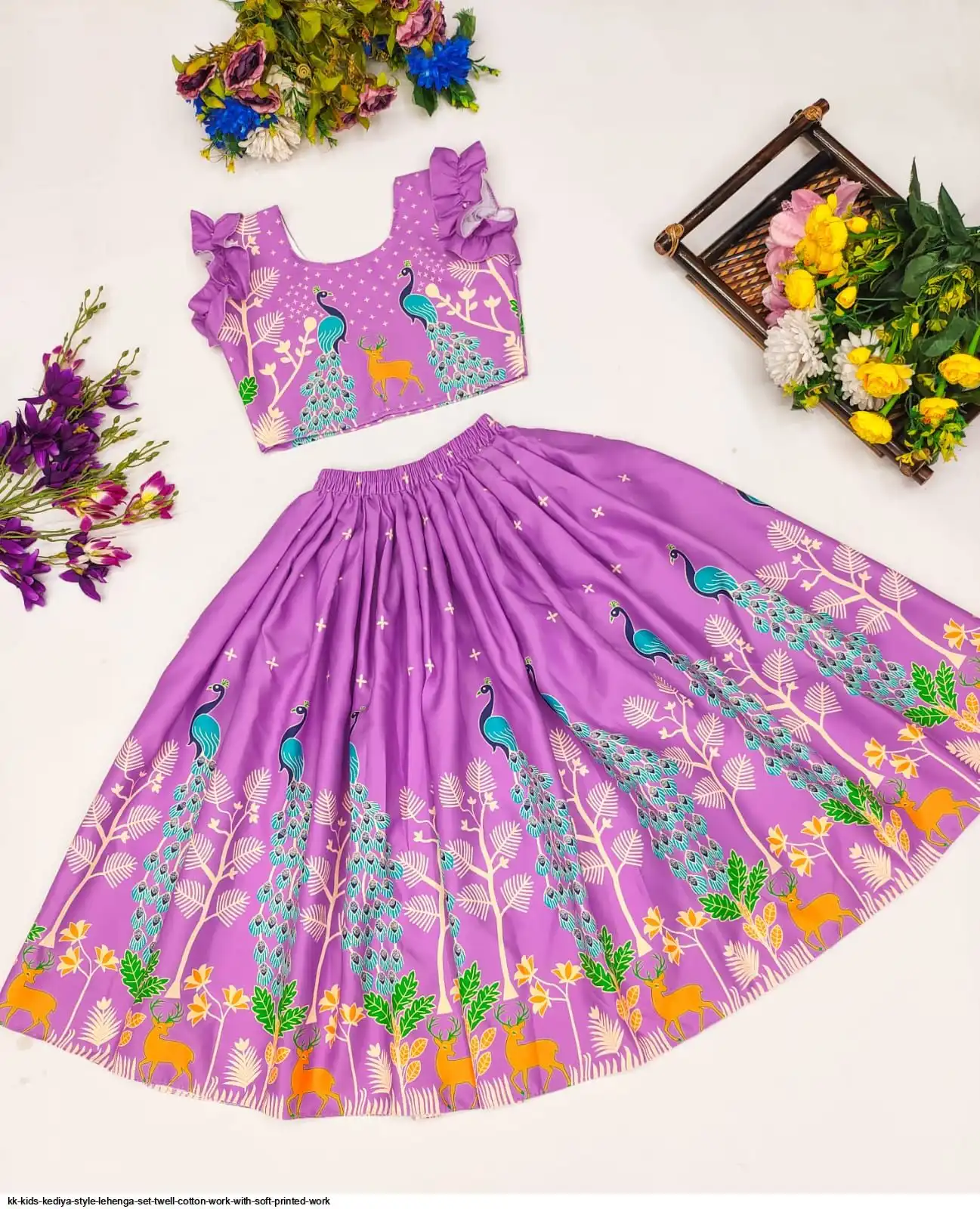 KK KIDS KEDIYA STYLE LEHENGA SET TWELL COTTON WORK WITH SOFT PRINTED WORK 3